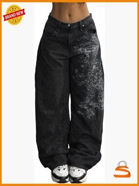 Y2K Grunge Baggy Jeans Mid-Low Waist Barrel Vintage Gothic Denim Pants